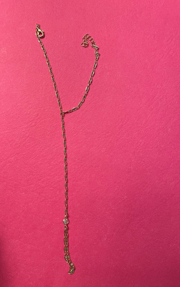 18K GOLD FILLED ROLO LINK HAND CHAIN BRACELET WITH A DANGLE DISC AND ZIRCONIA STONES