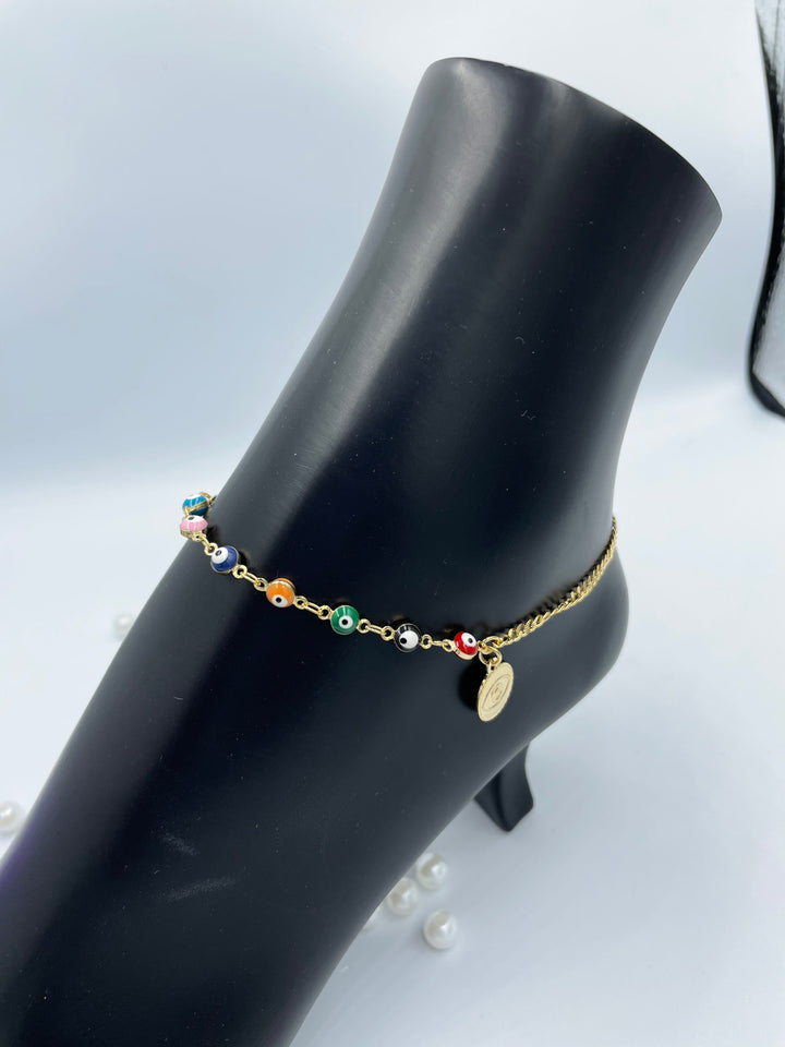 18K Gold Filled Evil Eye Charm Anklet