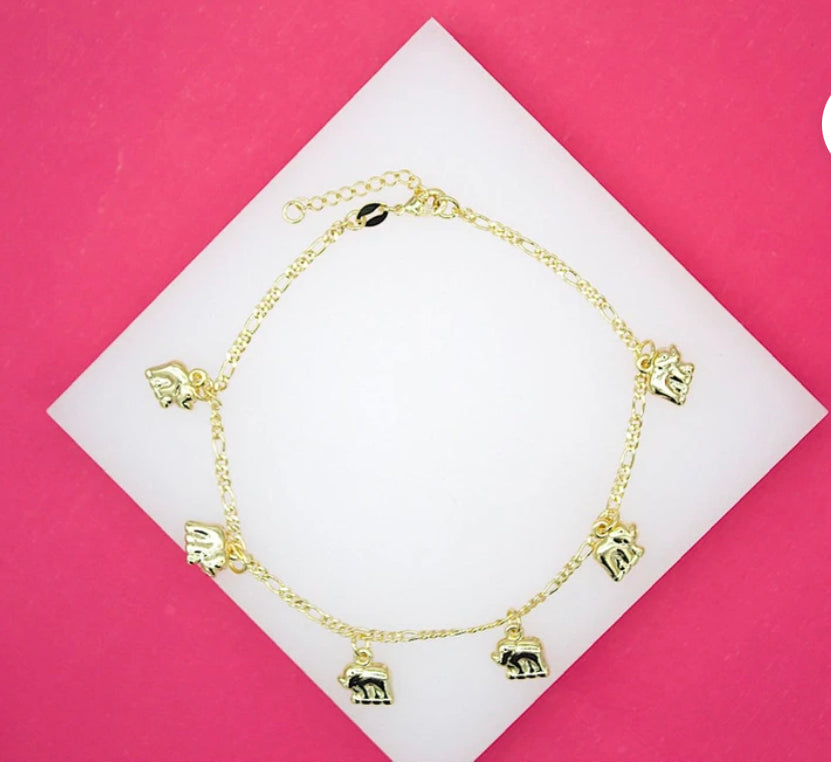 18K GOLD FILLED DANGLE ELEPHANT CHARM ANKLET