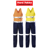 Mens Hard Yakka Hi-Vis 2 Tone Cotton Drill Action Overalls Work Taped Y01055