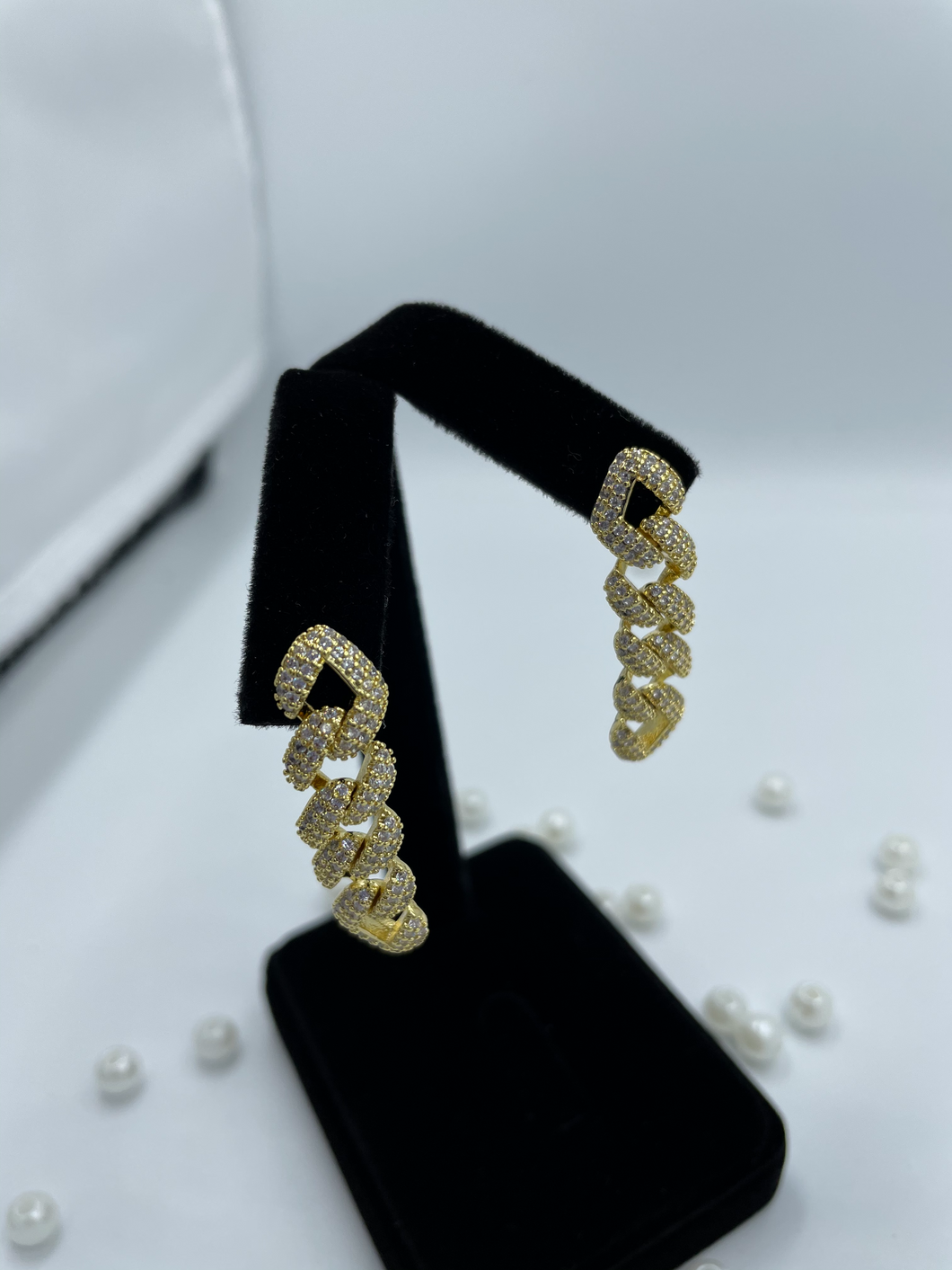 18K Gold Filled Cubin Link Chain Dangle Drop Earrings with CZ Stones