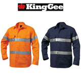 Mens KingGee Hi-Vis Long Sleeve Reflective Tape Work Shirt Job Site Drill K54250