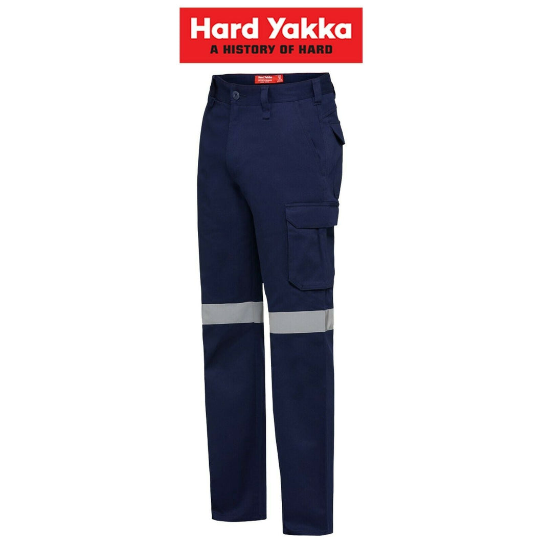 Mens Hard Yakka Gen Y Cargo Cotton Drill Pants Safety Taped Heavy Duty Y02750