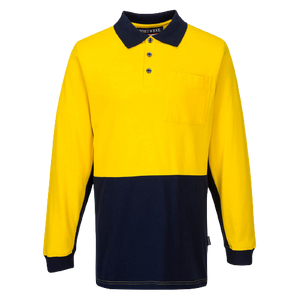 Portwest Long Sleeve Cotton Pique Polo 2 Tone Collared Breathable Shirt MD619