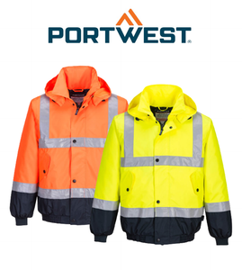 Portwest Hi-Vis Flying Jacket 2 Tone Waterproof Reflective Safety Work MJ204