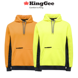 KingGee Mens Hi Vis Pull Over Hoodie Fleece Drawstring Work Safe Safety K55033