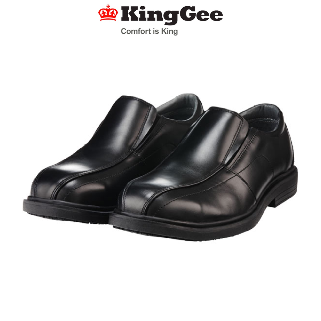 KingGee Mens Collins Safety Slip-On Shoe Full Grain Work Polished Leather K24100