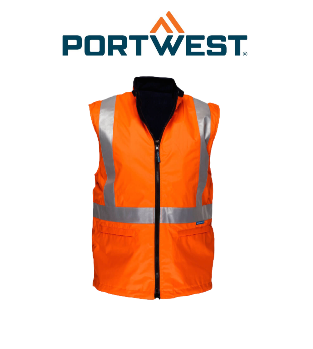 Portwest Cross Back Polar Fleece Reversible Vest Refective Safety MX214