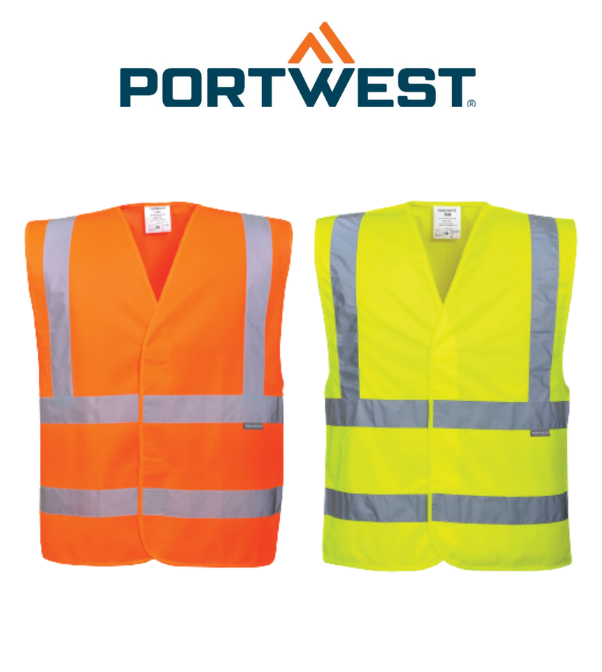 Portwest Mens Hi-Vis Two Band & Brace Vest Reflective Lightweight Work C470