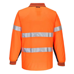 Portwest Mens Prime Mover Long Sleeve Micro Mesh Polo Taped Work Hi-Vis MP513