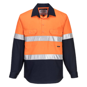 Portwest Hi-Vis Two Tone Regular Weight Long Sleeve Closed Front Shirt Tape MC10