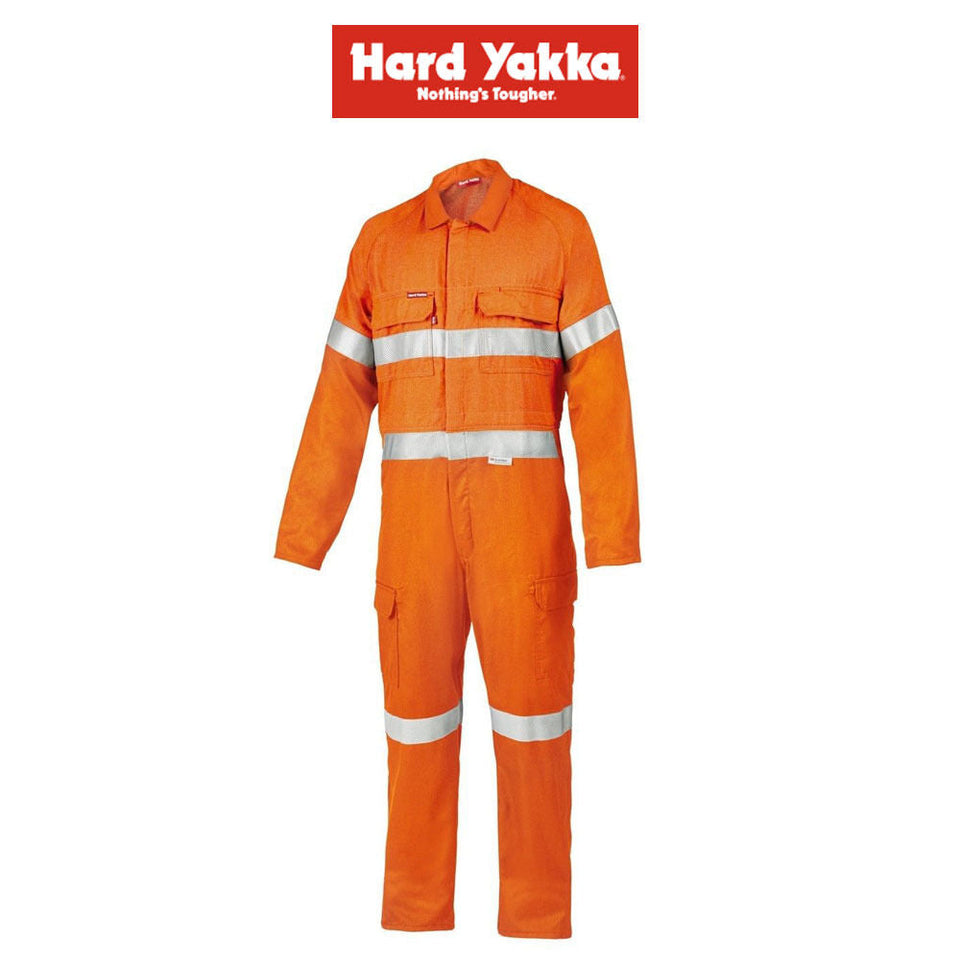 Mens Hard Yakka Protect Hi-Vis Safety Orange Tecgen Coverall Lightweight Y00100
