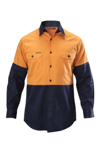 Hard Yakka Shirt Hi-Vis 2 Tone Long Sleeve Drill Work Safety Cotton Y07982