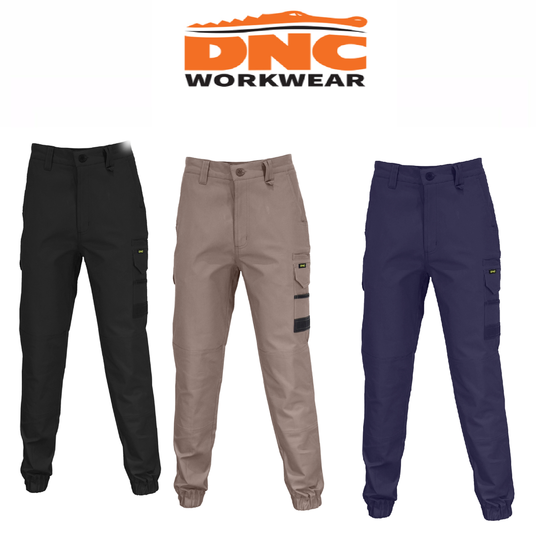 DNC Workwear Men SlimFlex Tradie Cargo Pants Elastic Cuffs Tough Pant Work 3376