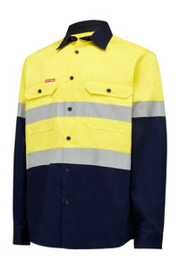 Hard Yakka Core Hi-Vis Safety Cotton Drill Pocket Taped Work Shirt Y04610
