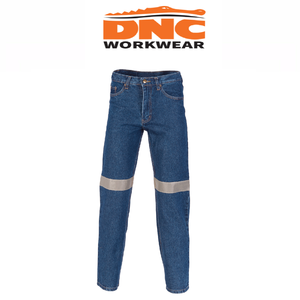 DNC Workwear Mens Relective Denim Jeans CSR R/Tape Flame Retardant Work 3327