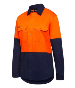 KingGee Mens Stretch Spliced Shirt Comfort Work Safety Cotton Hi-Vis Hem K04035