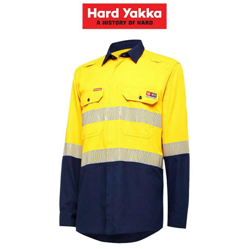 Mens Hard Yakka Fire Resistant ShieldTec Lenzing Hi-Vis Safety Work Shirt Y04370