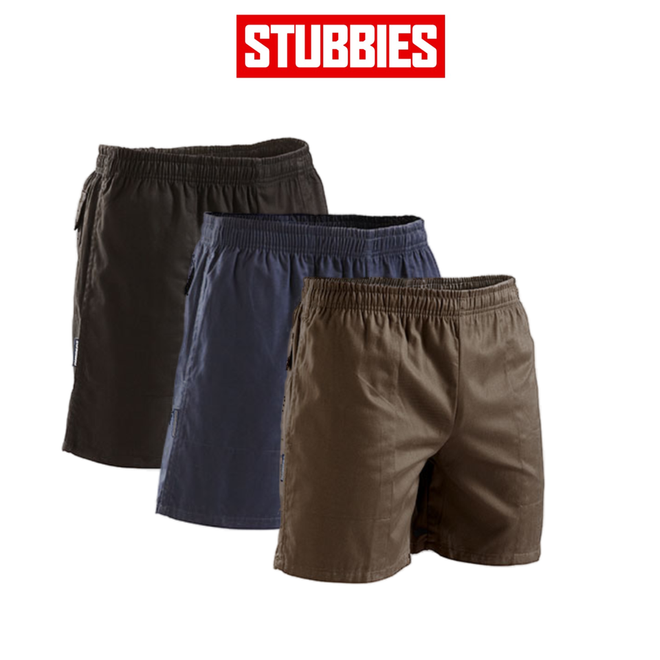 Stubbies Ruggers Mens Long Leg Shorts Draw Cord Cotton Elastic Waist Work SE214X