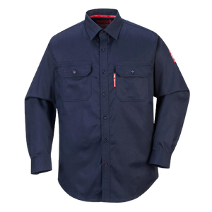 Portwest Bizflame 88/12 Shirt Navy Collared Button Flap Closure Long Sleeve FR89