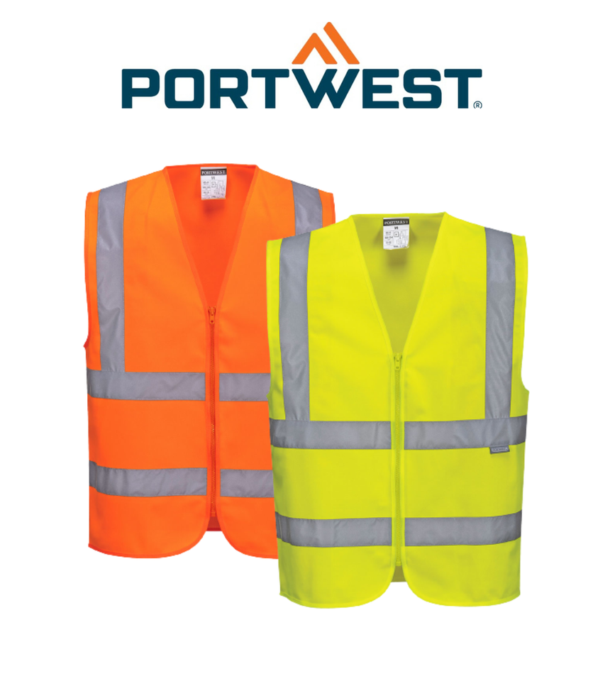 Portwest Hi-Vis Zipped Band & Brace Vest Reflective Taped Work Safety C375