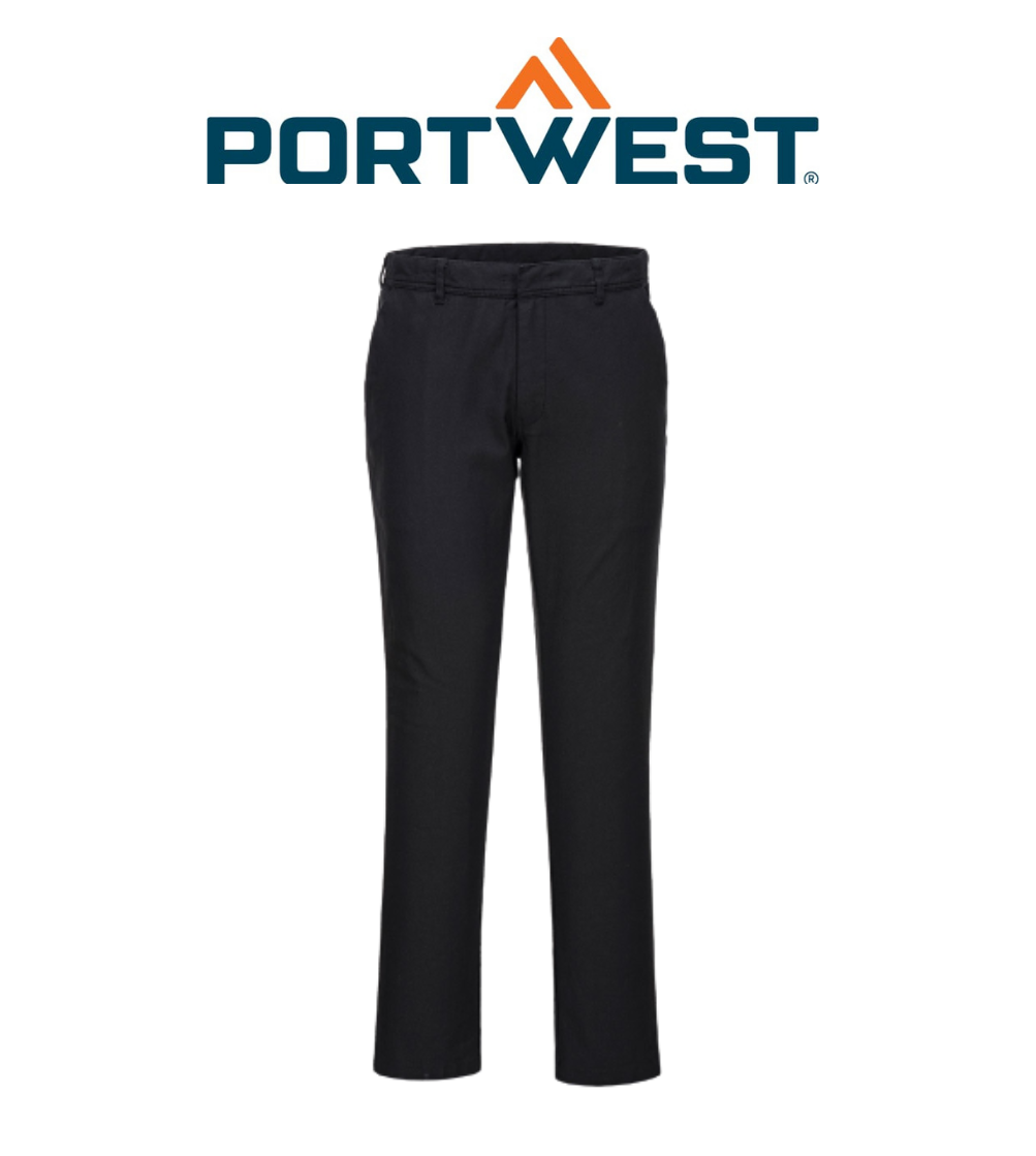 Portwest Stretch Slim Chino Pants Reflective Black Slim Fit Comfy Pant S232