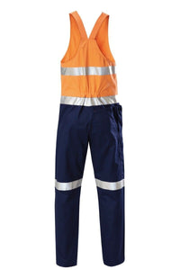 Mens Hard Yakka Hi-Vis 2 Tone Cotton Drill Action Overalls Work Taped Y01055