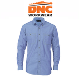 DNC Workwear Mens Cotton Chambray Shirt , Twin Pocket - Long Sleeve Casual 4102