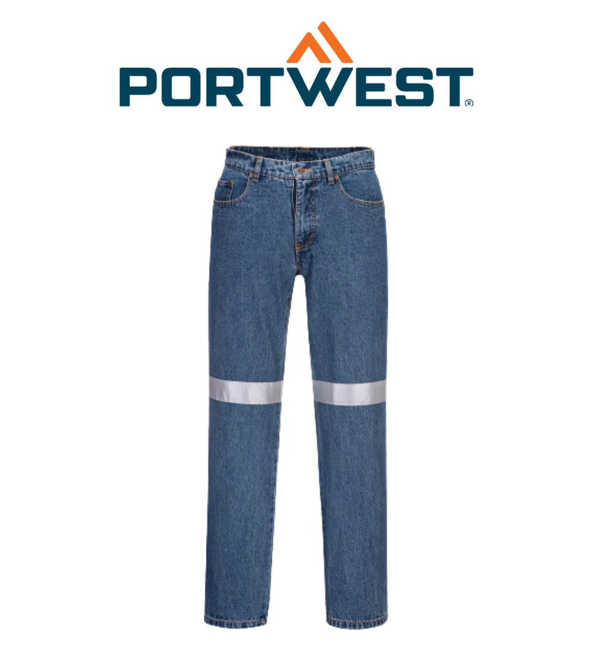 Portwest Denim Pants with Tape Pre Shrunk Reflective Tape Straight Pant MW169