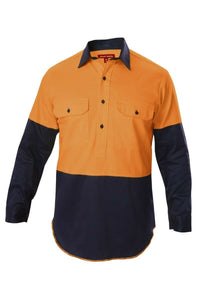 Hard Yakka Shirt Hi-Vis Closed Gusset Long Sleeve Work Safety Cotton Y07984