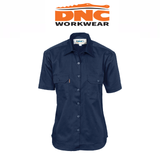 DNC Workwear Womens Ladies Cotton Drill Work Shirt Short Sleeve Casual 3231