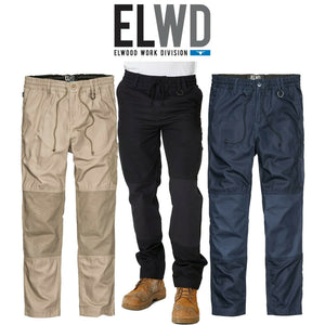 Mens Elwood Work Elastic Pants Cotton Canvas Tough Tradie Phone Pocket EWD104