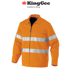 KingGee Mens Reflective Nano-Tex Hi-Vis Heavy Duty Cotton Jacket Work K55805