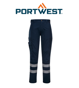 Portwest PW3 Cargo Stretch Pants Slim Fit HiVisTex Pro Tape Cotton Pant PW341