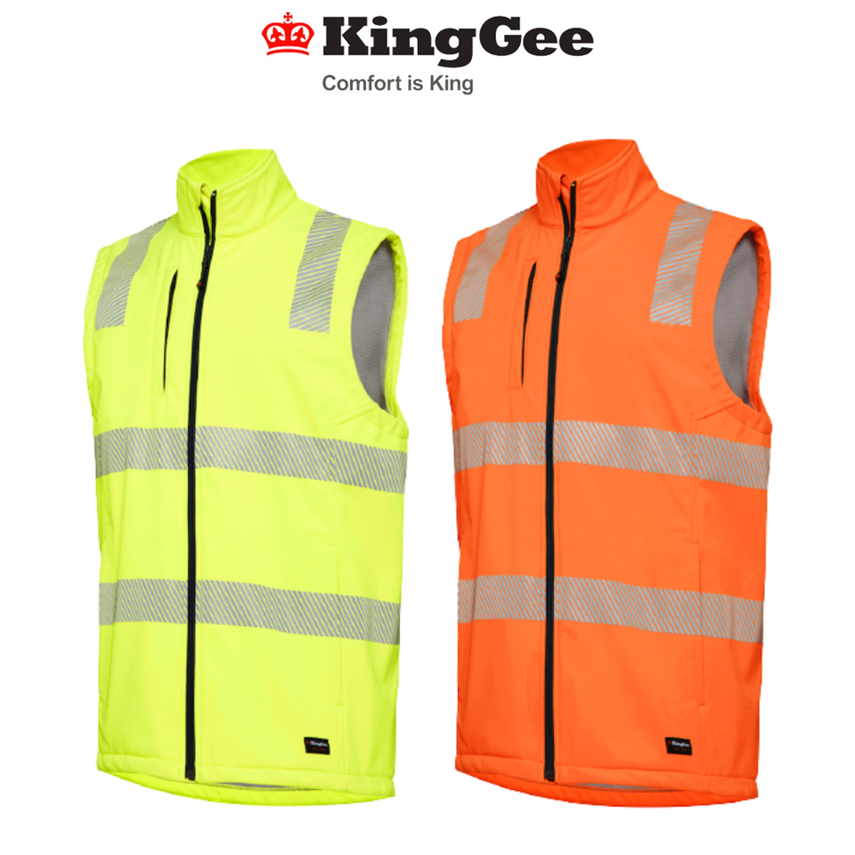KingGee Mens Reflective Soft Shell Vest Durable Ripstop Fleece Waterproof K55025