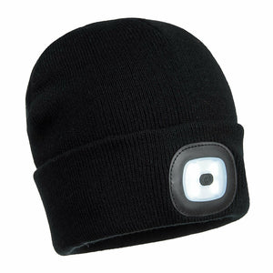 Portwest Mens Beanie Hat LED Head Light USB Rechargeable Warm Work Comfort B029