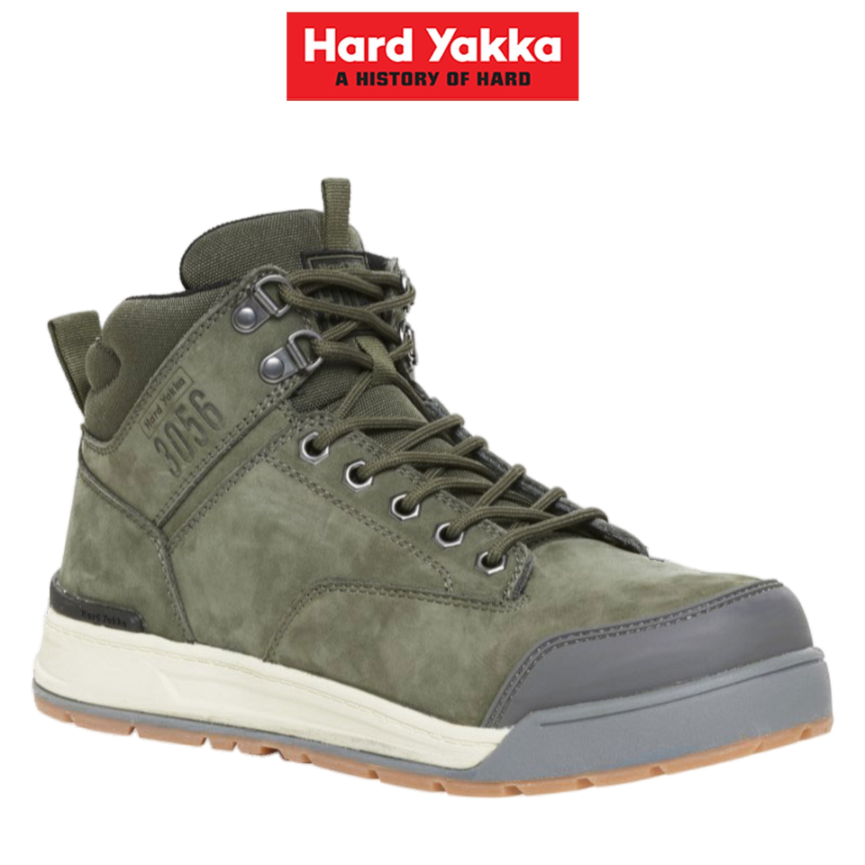 Hard Yakka Mens 3056 NS Street Olive Leather Work Safety Boots Memory Y60133