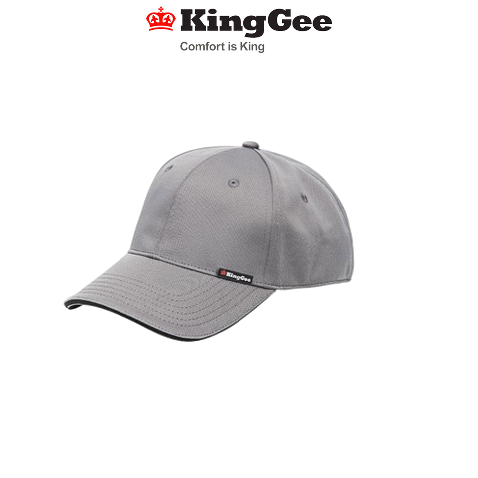 KingGee Mens Tradies Baseball Cap Flexi Fit Taped Seams Workwear Charcoal K61229