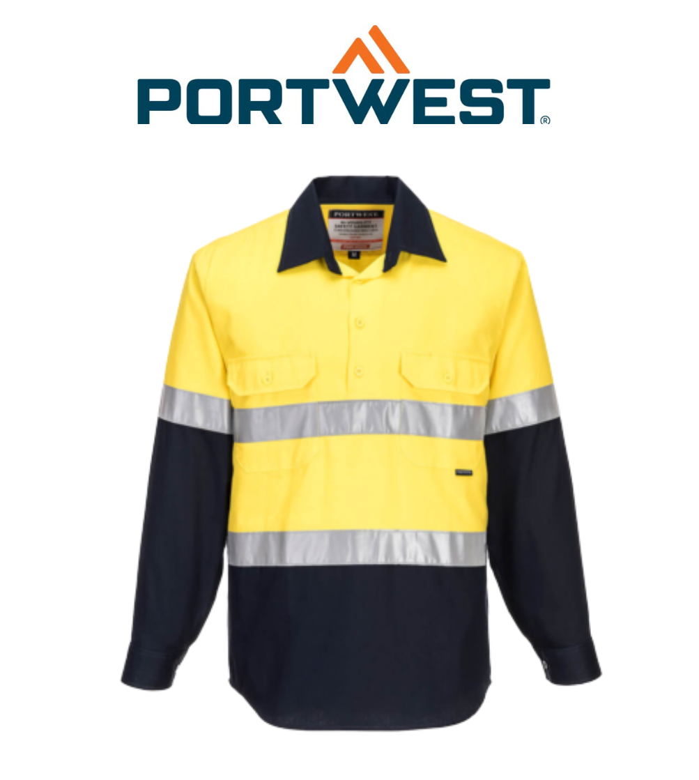 Portwest Mens Prime Mover Hi-Vis Work Shirt Closed Front Reflective Tape MC101