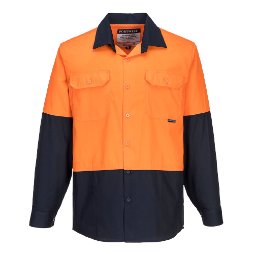 Portwest Hi-Vis Two Tone Lightweight Long Sleeve Shirt Reflective Safety MS801
