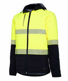 KingGee Mens Reflective Puffer Jacket Hi-Vis Hood Work Safety Waterproof K55015