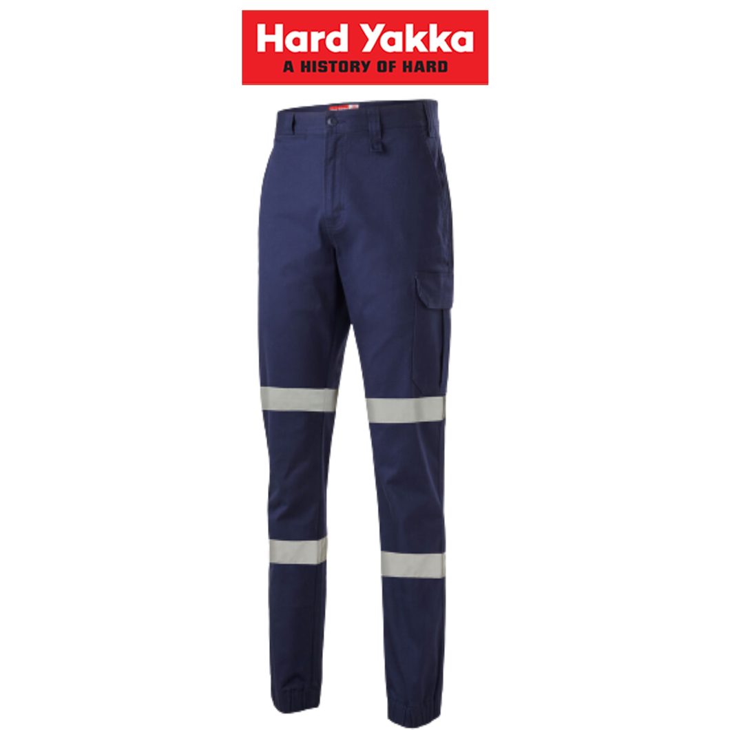 Hard Yakka Mens Cargo Cuffed Pants Taped Work Tough Safety Reflective  Y02411