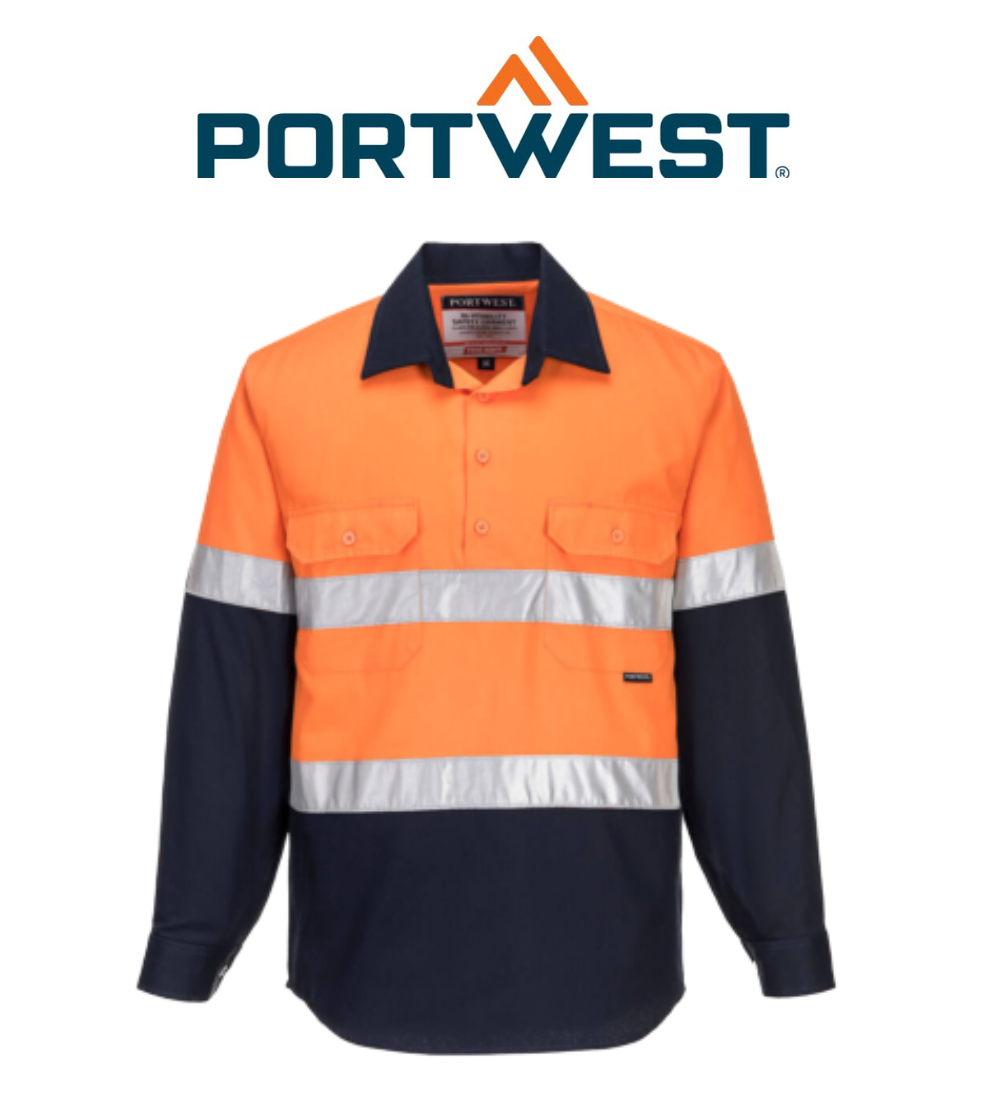 Portwest Mens Prime Mover Hi-Vis Work Shirt Long Sleeve Cotton Drill Shirt MC101