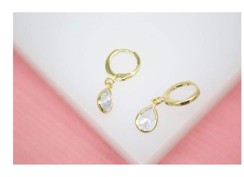 18K Gold Filled Dangle Huggies CZ Stone Earring