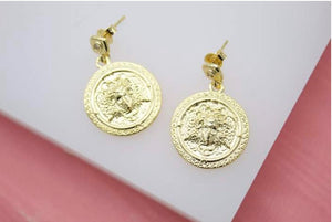 18K Gold Filled Medusa Dangle Charm Stud Earrings