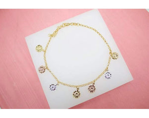 18K Gold Filled Multicolor Flower Charm Anklet