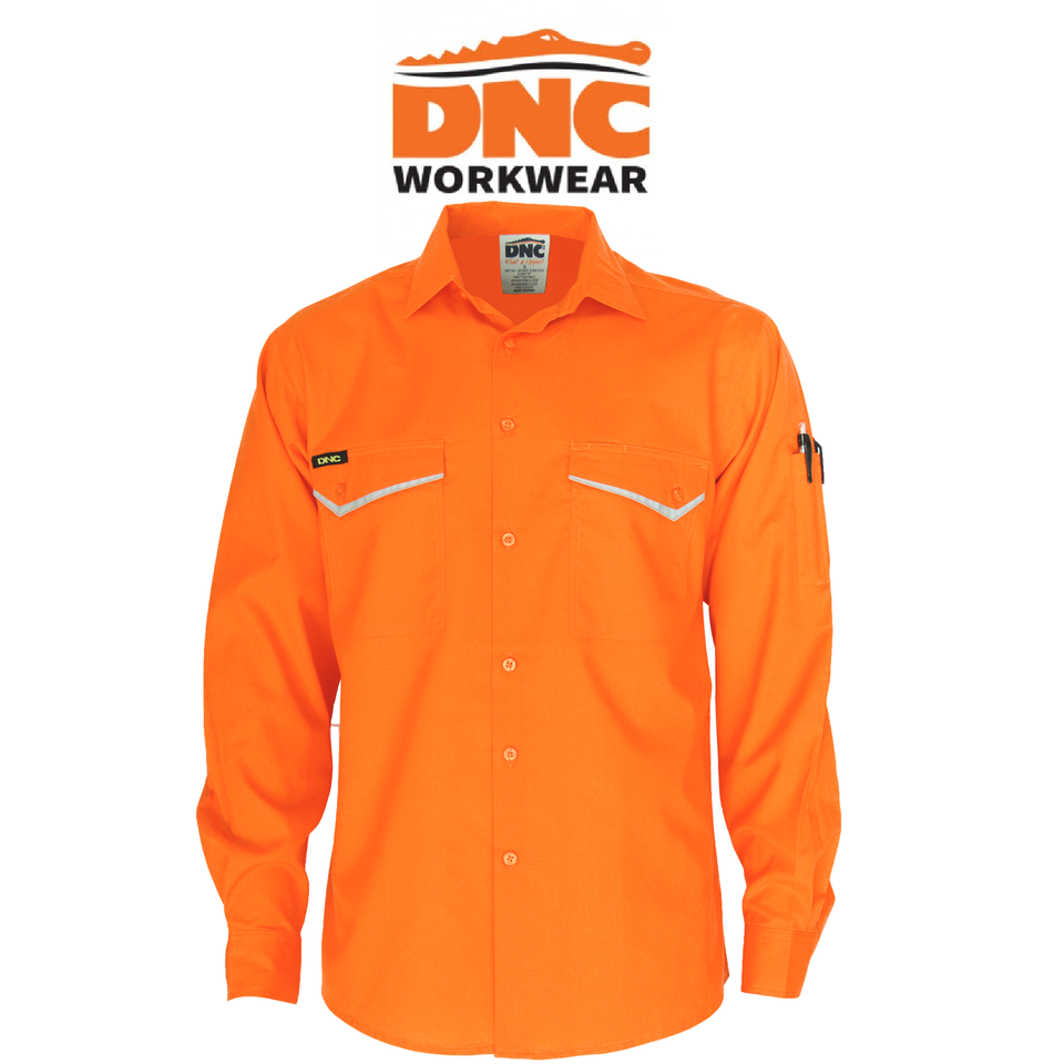 DNC Mens HiVis RipStop Cotton Cool Shirt L/S Lightweight Breathable Comfort 3584