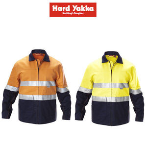 Hard Yakka Hi-Vis Tradie Cotton Work Jacket Tough Taped Comfy Warm Y06545