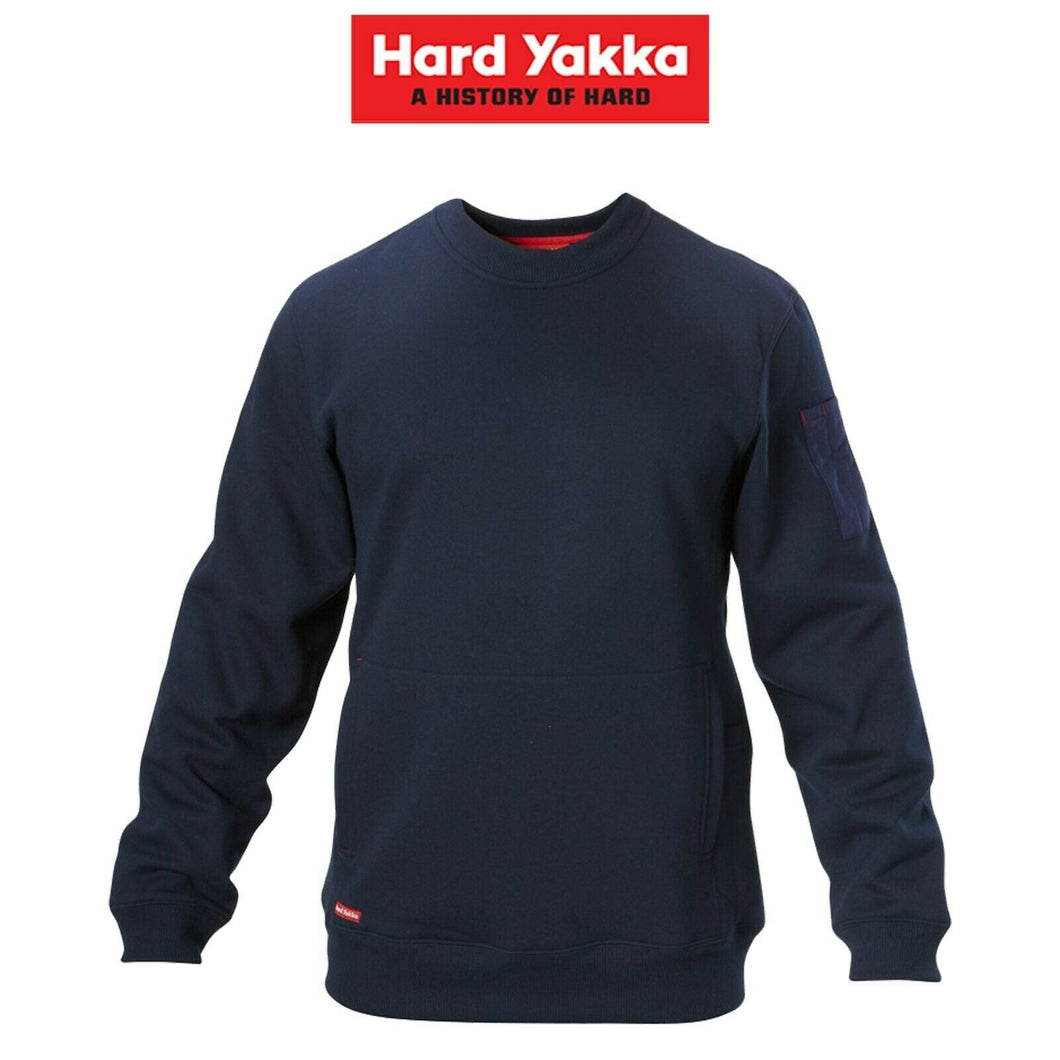 Hard Yakka Brushed Fleece Crew Neck Jumper Workwear Cotton Winter Y19324