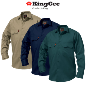 KingGee Open Front Drill Shirt Reinforced Stitching Tough Workwear K04010